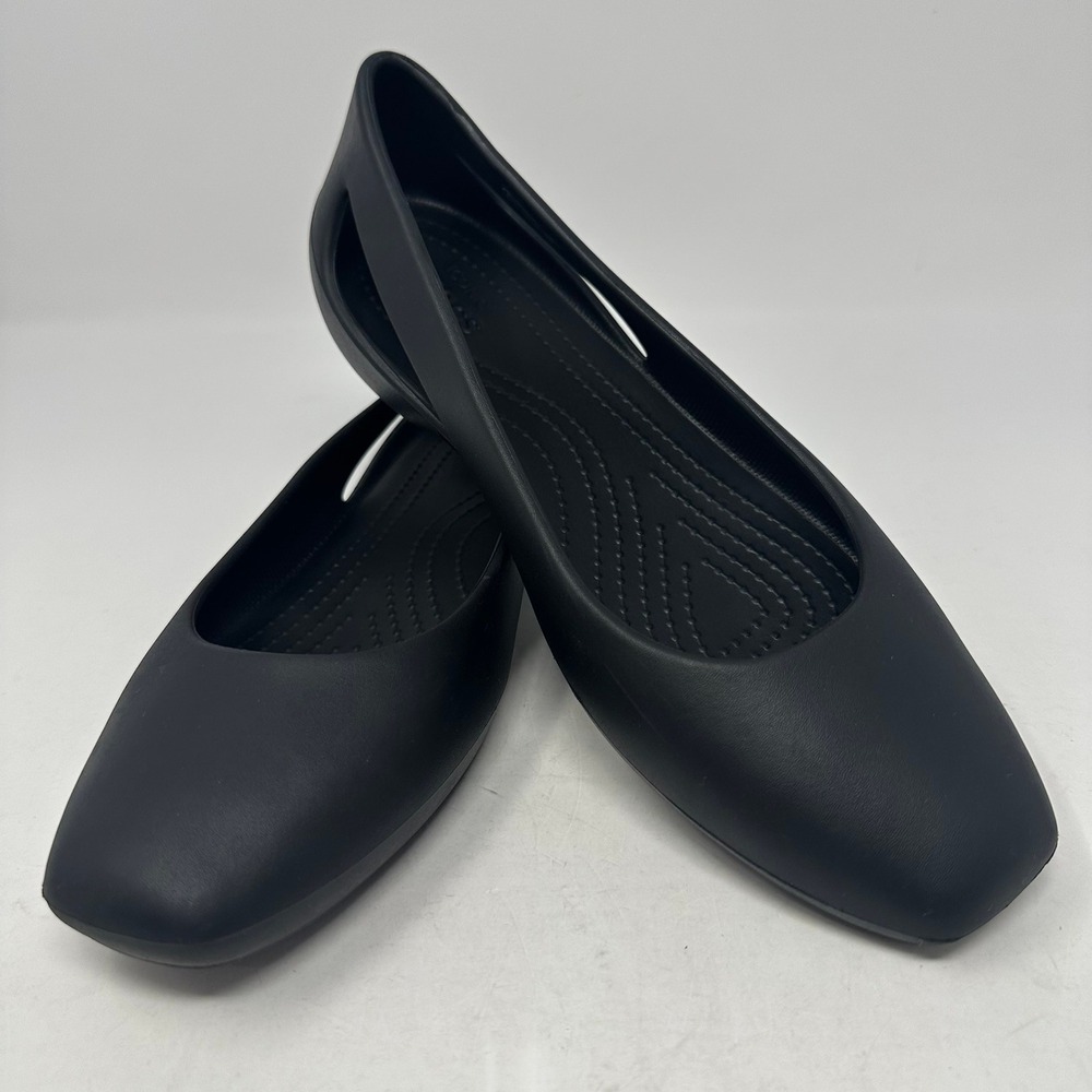 Crocs Brooklyn Flat Women Size 9 Black Square Toe Slip On Comfort Work Shoes